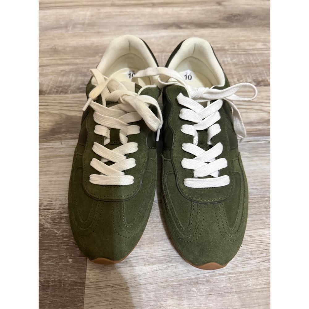 Steve Madden Olive Green Suede Sneakers with White Laces